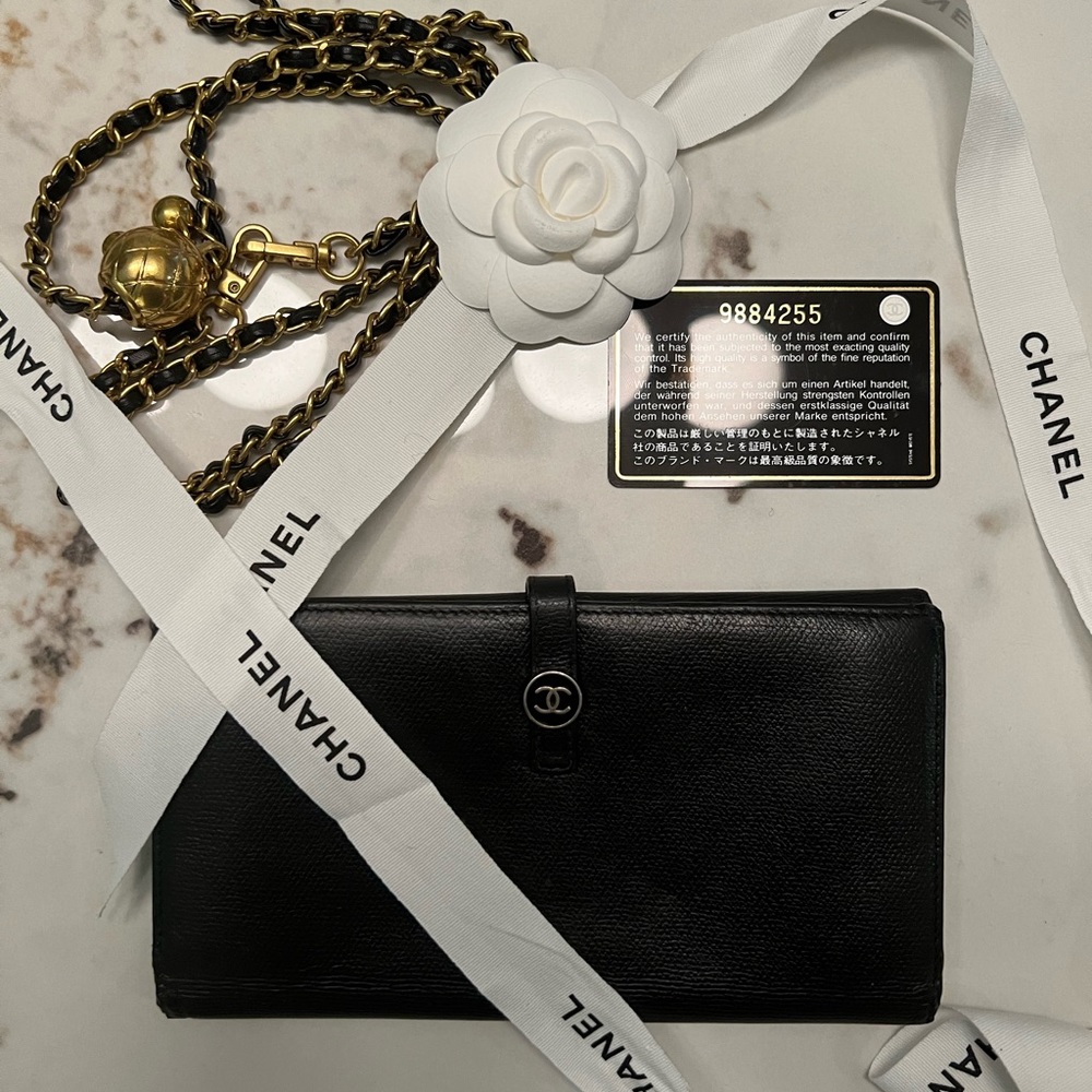 Preloved CHANEL Grained Calf Skin CoCo Button Long Wallet Purse - Black - Picture 3 of 11